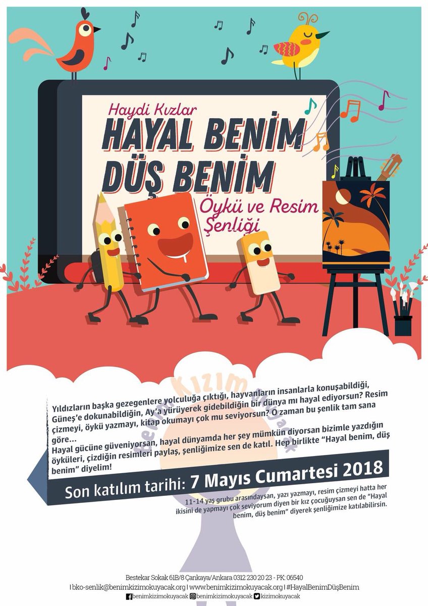 KEI_GAMES_com's tweet photo. Haydi kızlar! Hayal Benim Düş Benim Resim ve Öykü Şenliği'ne! 
11 – 14 yaş arasındaysan, hayal dünyanı resim çizerek ve öykü yazarak yansıtmayı seviyorsan, bu şenlik tam sana göre! Çizdiğin resmi, yazdığın öyküyü bize yollayarak şenliğimize katılabilirsin! 

#BenimKızımOkuyacak https://t.co/7IUzpn7lHr
