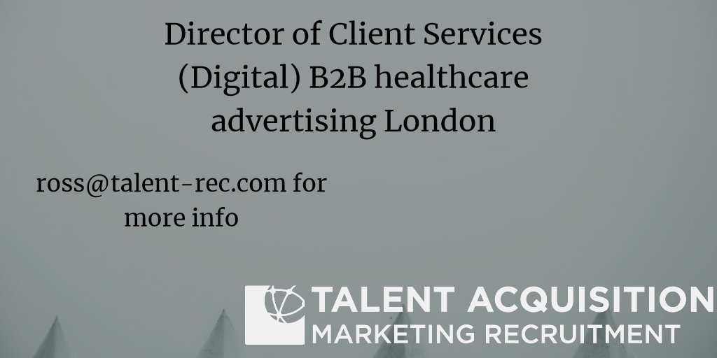 TalentRecInt's tweet photo. Director of Client Services (Digital) B2B healthcare advertising London #job #pharmaceutical #marketing #digital #jobfairy https://t.co/zALCF4jXZr