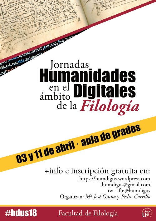 El cartel!!! Siempre es bueno contar con uno que la imagen ayuda mucho :)

Recuerda que hay pocas plazas: humdigus.wordpress.com/inscripcion/

#hdus18 #HumanidadesDigitales #Sevilla #hd #digitalhumanities