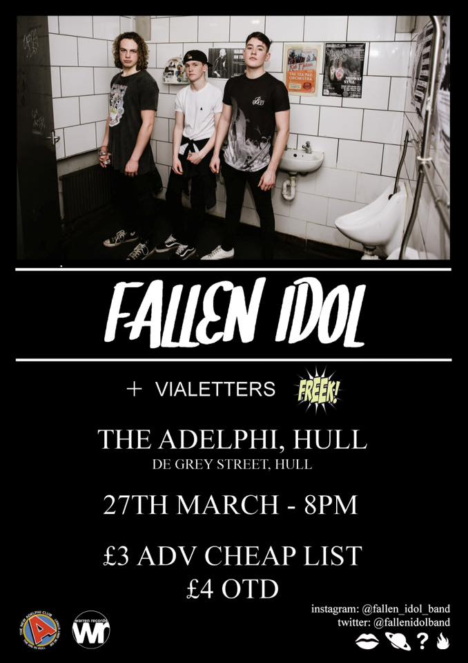 Tonight at the Adelphi - <a href="/fallenidolband/">FALLEN IDOL</a> with support from Vialetters and <a href="/freekbanduk/">FREEK</a> Doors 8 pm, £4 otd
#Hull #livemusic #Hullmusic #WhatsOn #GigsTonight #gigs #gotoagig @EastCoastGigs <a href="/discover_hull/">discover_Hull</a> <a href="/livemusicinhull/">Live Music In Hull</a> <a href="/discoverHullEY/">Discover Hull</a> <a href="/LocalSoundFocus/">Local Sound Focus</a>