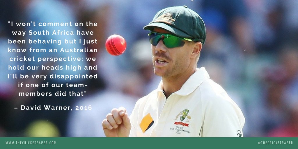 David Warner's comments in 2016 after Faf du Plessis was fined for using a mint to shine the ball in a Test at Hobart.