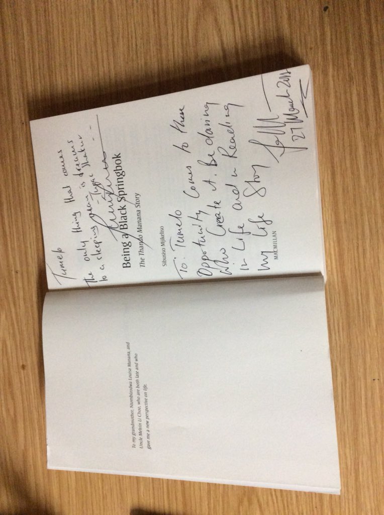 tumeloditle's tweet photo. Day well spent @UJLibrary discussing #BeingABlackSpringbok by @TandoManana #ujlibrarybookdiscussion
Thanks for the signature Mr Manana
cc @UJ_Sport Thanks for the book https://t.co/kj0k6ON4Wz