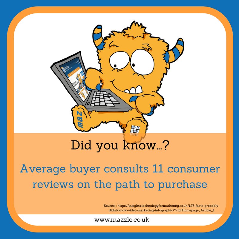 MazzleLtd's tweet photo. Did you know that the average buyer consults 11 reviews before purchasing? https://t.co/Qp06mC5Is4
