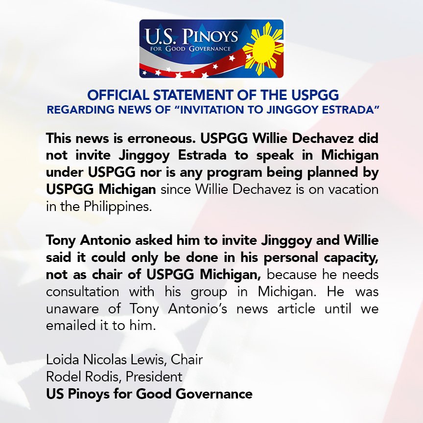 USPGGNational's tweet photo. USPGG did NOT invite Jinggoy Estrada | https://t.co/i29fqTSeqO https://t.co/FHXldwZVjy