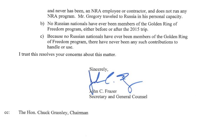 RonWyden's tweet image. The @NRA acknowledged in a letter to me on March 19 that it maintains accounts with foreign donations that could fund political activities intended to sway the American political debate and influence campaigns.