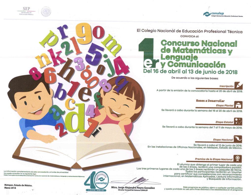 eohconalepmx's tweet photo. 1er Concurso Nacional de Matemáticas y Lenguaje y Comunicación #OrgullosamenteCONALEP 
https://t.co/l3GZXJuo7s https://t.co/D1tgWmRIb9