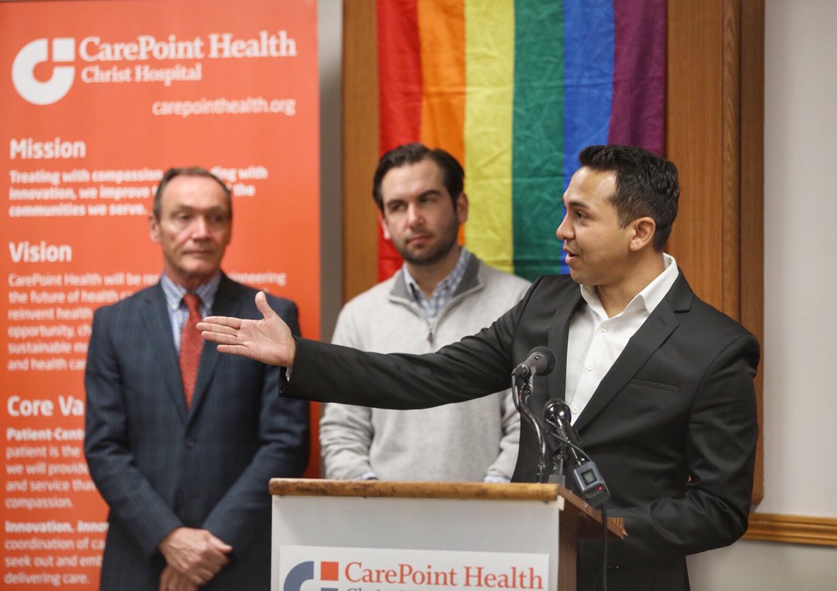 CarePointHealth's tweet photo. CarePoint Health was proud to announce today our new partnership w/ @hudsonnjpride to expand health care access to the LGBTQ community!  Thank you @drtimeustace @StevenFulop for joining us today! Photo credit: @jbrophoto #CarePointPride #lgbthealthawareness https://t.co/vjgS6lPaL5