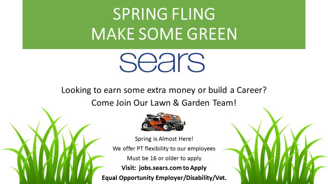 in_pnw's tweet photo. Mowing down the competition, sales volumes high now, associate in higher demand- come sell at Sears and rake in the green! https://t.co/MuKRbRMQF5