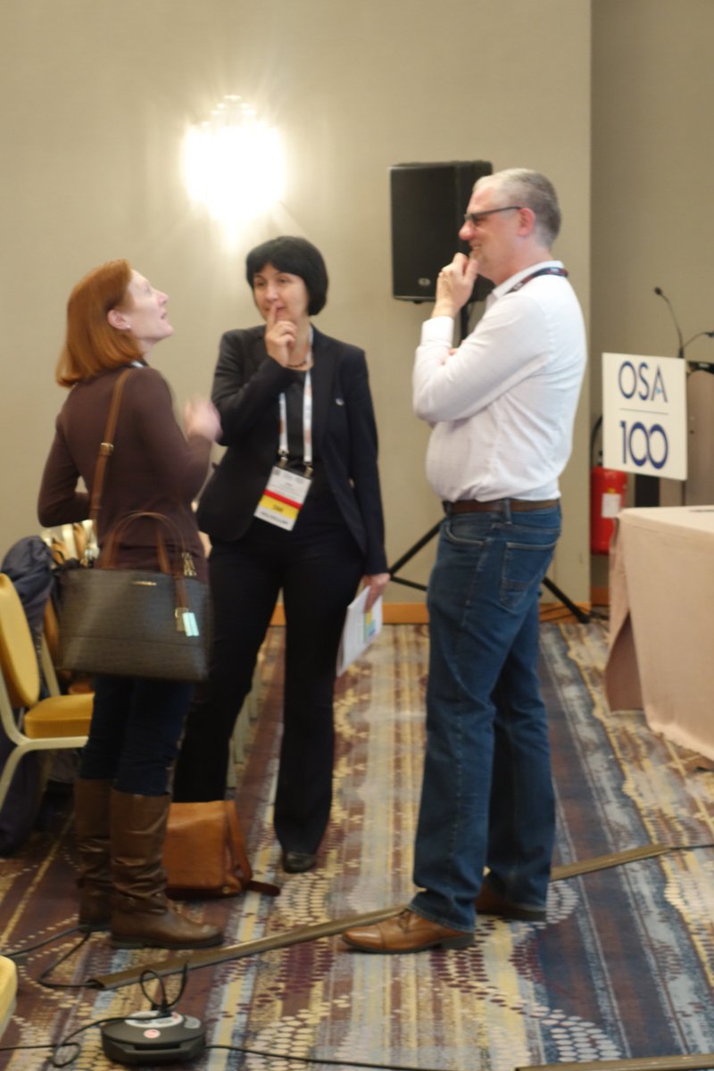 DrGregQuarles's tweet photo. Three #OSAFellows at the conclusion of a session at #OSAHighBrightnessCongress in #Strasbourg; Margaret Murnane, @JILAscience; @irina_sorokina, @NTNU; and Henry Kapteyn, #KMLabs. Real visionaries in their respective fields & @OpticalSociety leaders too! #STEM, #believeinscience https://t.co/UDMfRQA0wQ