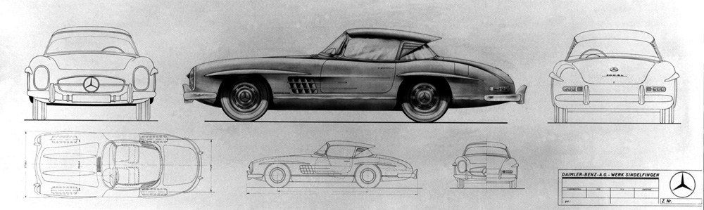 PlmBchClassics's tweet photo. Hardtop proposal on blueprint to be offered for the 300SL roadster, never got into production. #historical #Mercedes https://t.co/oQg9eB1aY4