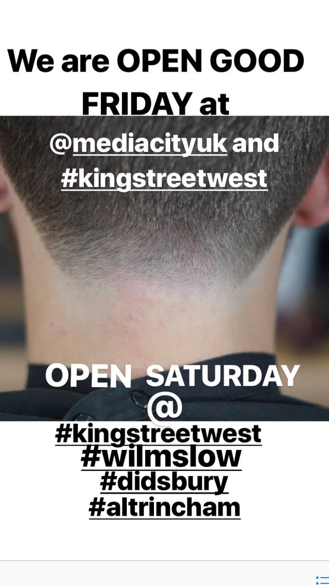 FlanagansBarber's tweet photo. Remember we are open good Friday @MediaCityUK and #kingstreetwest https://t.co/JFP9CpPVMg
