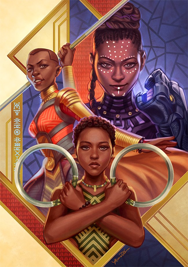 munette's tweet photo. My tribute to the awesome Wakandan women trio in #BlackPanther!! I still remember the first time I watched it and got goosebumps over their pure awesomeness 😭✨✨

AND CONGRATS TO THE FILM for becoming the highest-grossing superhero movie!! WELL 👏 FREAKIN' 👏 DESERVED 👏 https://t.co/v3Q6O0l5ON