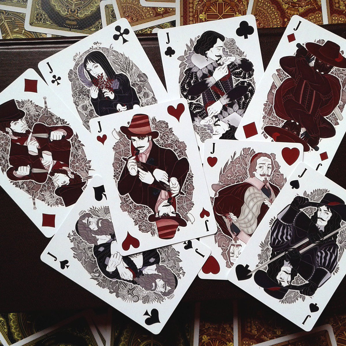 _akarinei's tweet photo. https://t.co/Mbr0PaEeI5 The tragic Jacks from The Count of Monte Cristo and The Three Musketeers playing cards, soon followed by Dracula's and Frankenstein's Jacks 😀 #booklovers #books  #アート #イラスト #일러스트 #playingcards #poker #Reading #art #conceptart #characterdesign https://t.co/SJmyVA5dxs