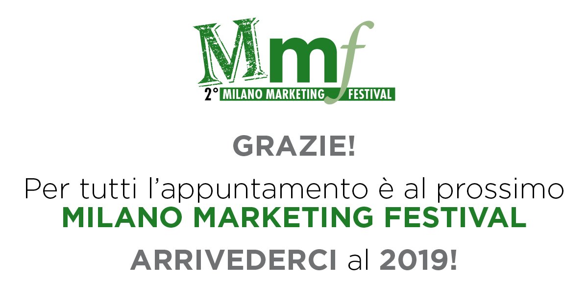 La seconda edizione del Milano Marketing Festival si è conclusa con grande successo!
Grazie a tutti coloro che hanno partecipato!
Aiutateci sin da ora a migliorare la prossima edizione: goo.gl/ezwtvb
#MilanoMarketingFestival2018 #MMF2018 #grazie