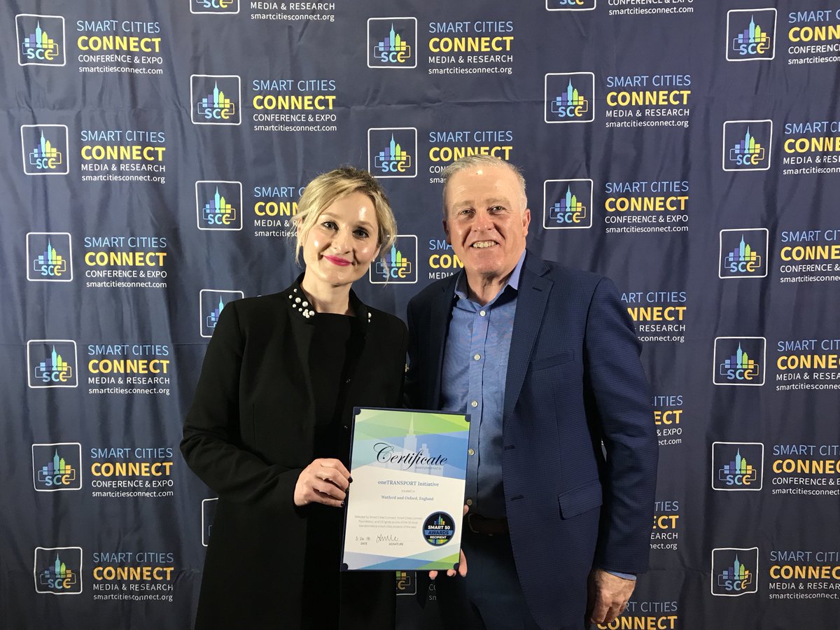 InterDigitalCom's tweet photo. Smart 50 Awards: @mychordant's Vanja Subotic and Jim Nolan accepting the Mobility Award on behalf of @_oneTRANSPORT. Honored to be recognized as one of the 50 most transformative global #SmartCities projects! #IoT https://t.co/dbMvjs9AaJ https://t.co/5ietV0c1qQ