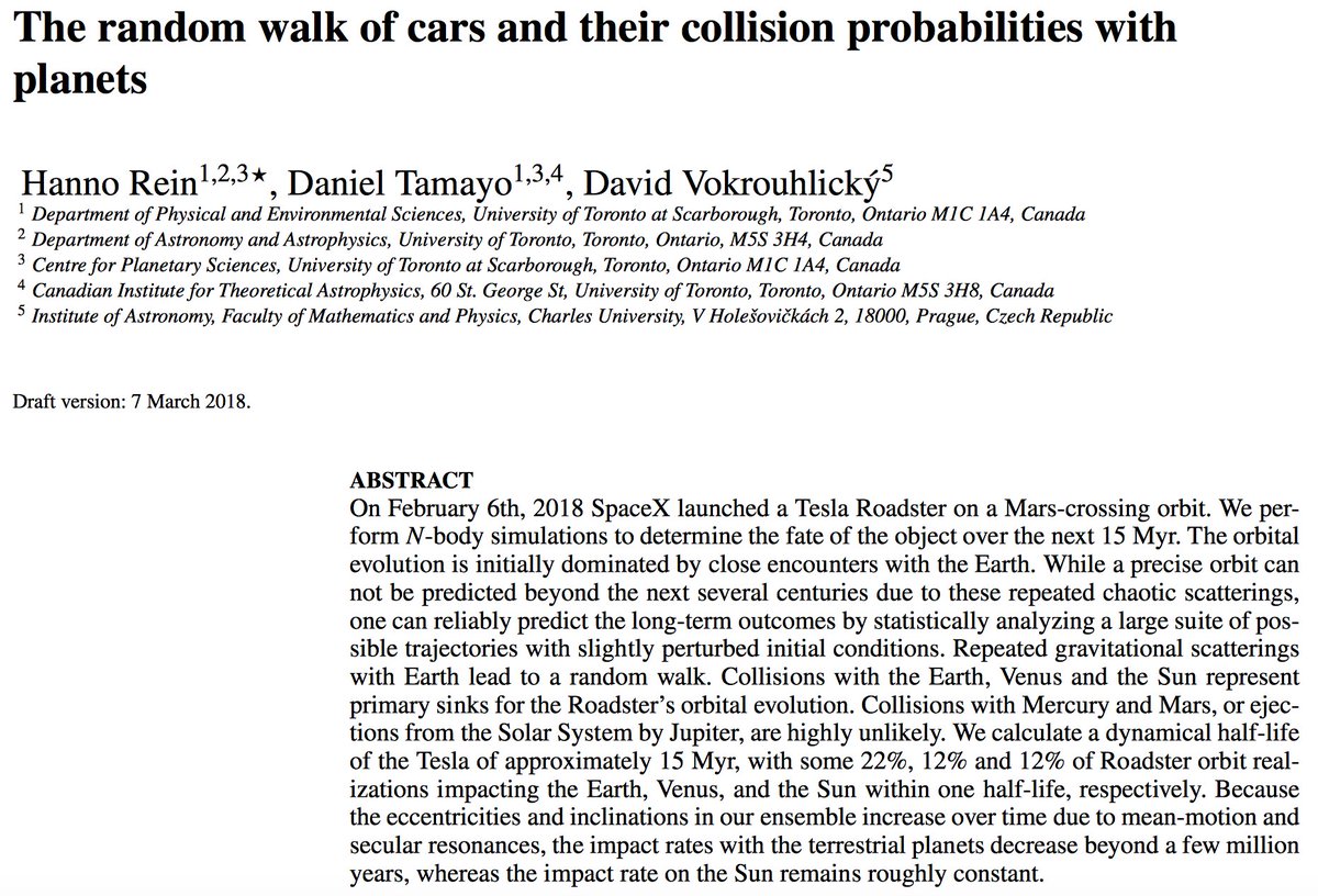 aRhoDynamics's tweet photo. In case you missed it, @elonmusk's Tesla might kill us all (in 15 Byr or so). Paper available now on @arxiv. #notmypaper https://t.co/6m9GLtyAqJ