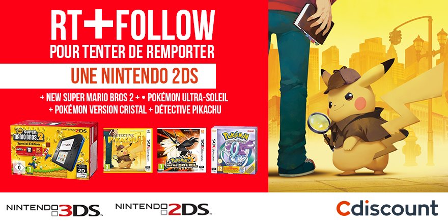 Cdiscount's tweet image. 🎁 #Concours 

🎮 À gagner : #Nintendo2DS + 4 jeux ➡ bit.ly/2pEXPpi

✅ Pour participer : RT + Follow @Cdiscount

🗓 TAS 06/04