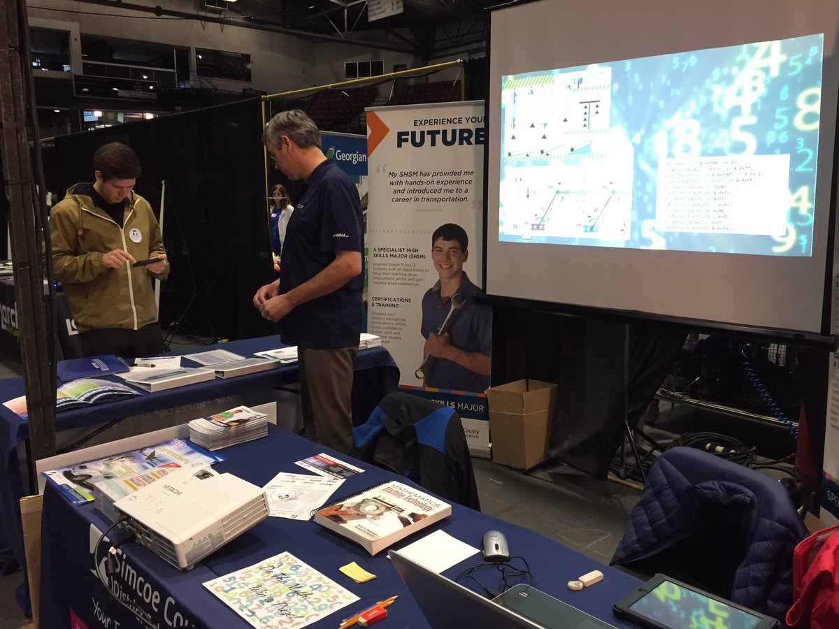techie168's tweet photo. Students working on math problems at the @SCDSB_Schools math booth at #trainintech @skekewich @SCDSB_SHSM https://t.co/qpul8ijEf3