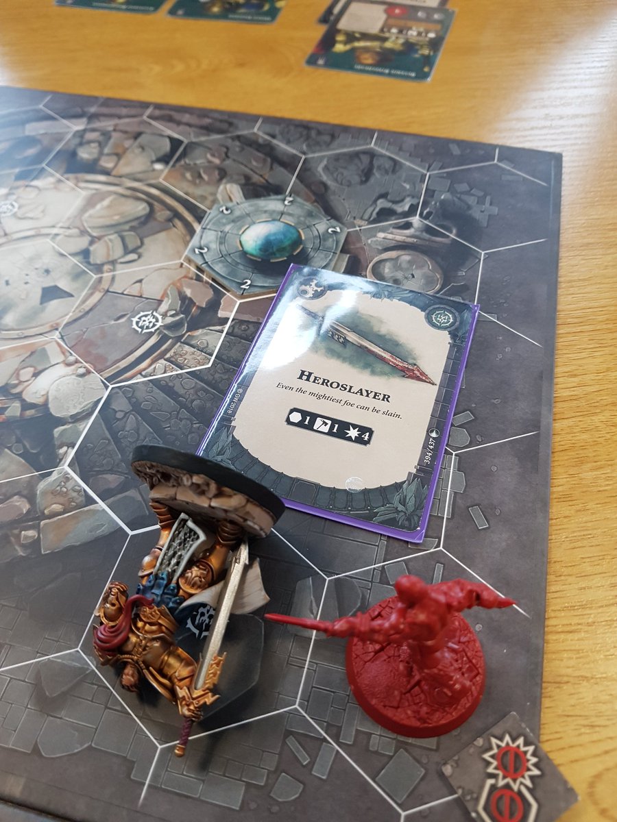 akrakenbracken's tweet photo. Lunchspire and my boy Arnulf-the-often-underestimated takes the heroslayer and jobs Severin on my first action!! For Khorne! Naturally Obryn took swift revenge. #shadespire #heroslayer #purefluke https://t.co/NEcEVRbPpH