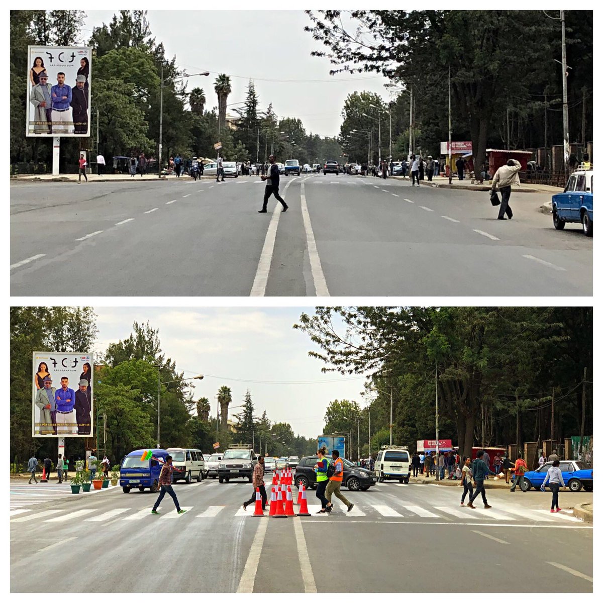 GlobalStreets's tweet image. #AddisAbbaba shows that good design works! Anbessa Zoo intersection is transformed from dangerous to desirable with interim materials. This new design brings people together &amp;amp; makes the intersection safer for all users.#SafeIntersectionsProgram @BloombergDotOrg @JSadikKhan @NACTO
