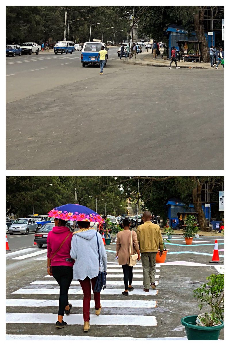 GlobalStreets's tweet image. #AddisAbbaba shows that good design works! Anbessa Zoo intersection is transformed from dangerous to desirable with interim materials. This new design brings people together &amp;amp; makes the intersection safer for all users.#SafeIntersectionsProgram @BloombergDotOrg @JSadikKhan @NACTO