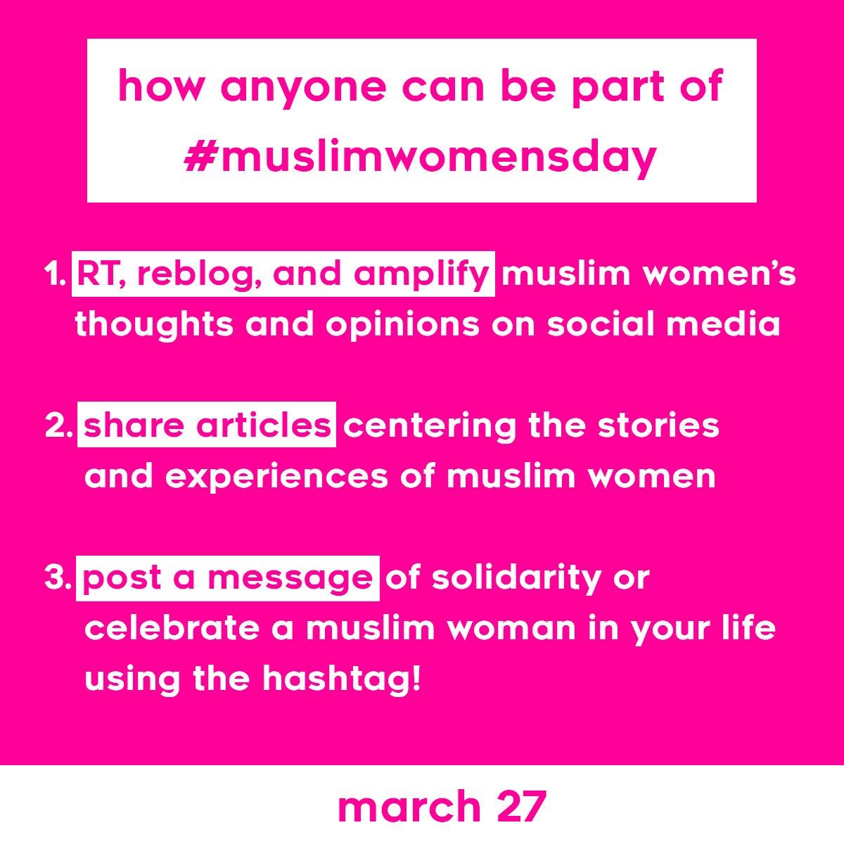 PCWManitoba's tweet photo. It's #MuslimWomensDay!!

How can our actions better support / elevate the voices of Muslim women? 

--

pictures courtesy of @muslimgirl https://t.co/N49nMI5tHQ