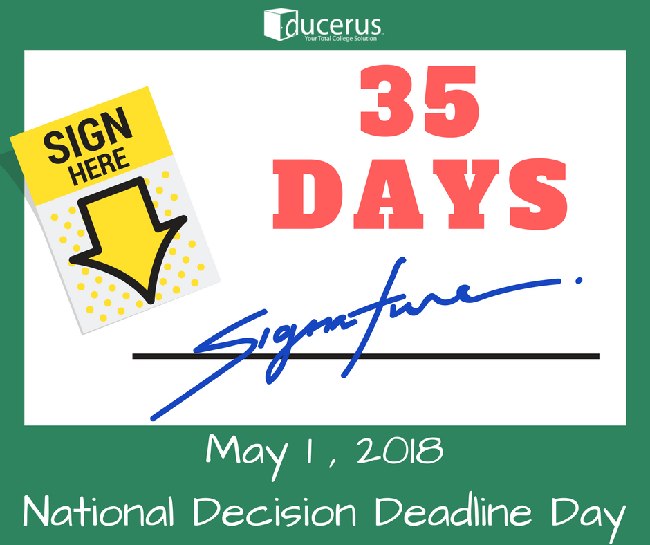 DucerusCarlsbad's tweet photo. #ClassOf2018 your countdown to the BIG day continues! 35 days until #NationalDecisionDeadlineDay! So many things to consider in those 35 days! Contact us here at #Ducerus ASAP before submitting your intent to enroll. We're here to help! #TipTuesday #TuesdayThoughts https://t.co/0uwoKfYKMY