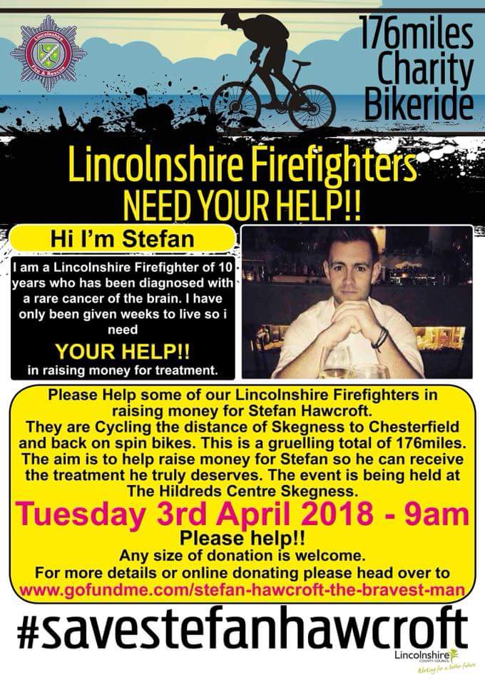 Tuesday 3rd April at 9am at the Hildred’s Centre skegness. Please come and support 🚲 🔥

#savestefanhawcroft

gofundme.com/stefan-hawcrof…