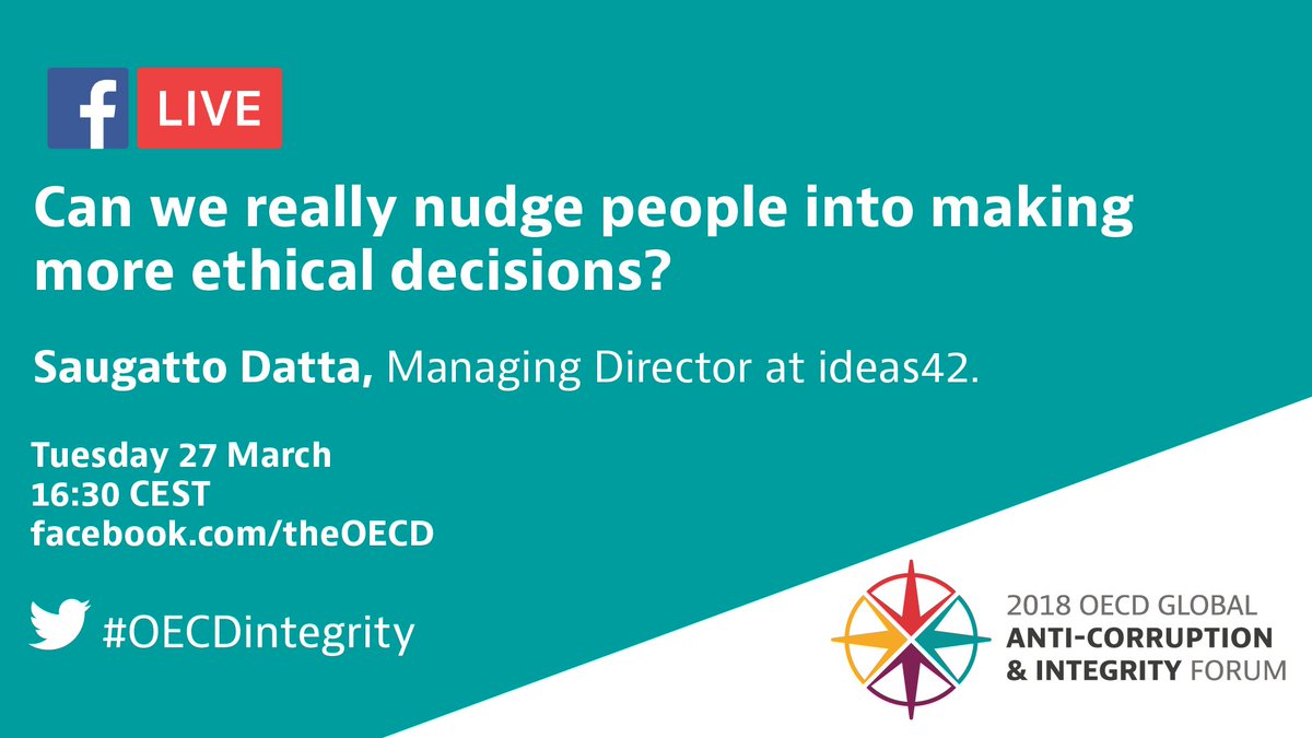 Can a #nudge help us make more ethical decisions? 📽️Tune in now for a FB Live session with <a href="/sd268/">David S</a> at #OECDIntegrity ➡️ bit.ly/2unRdAp