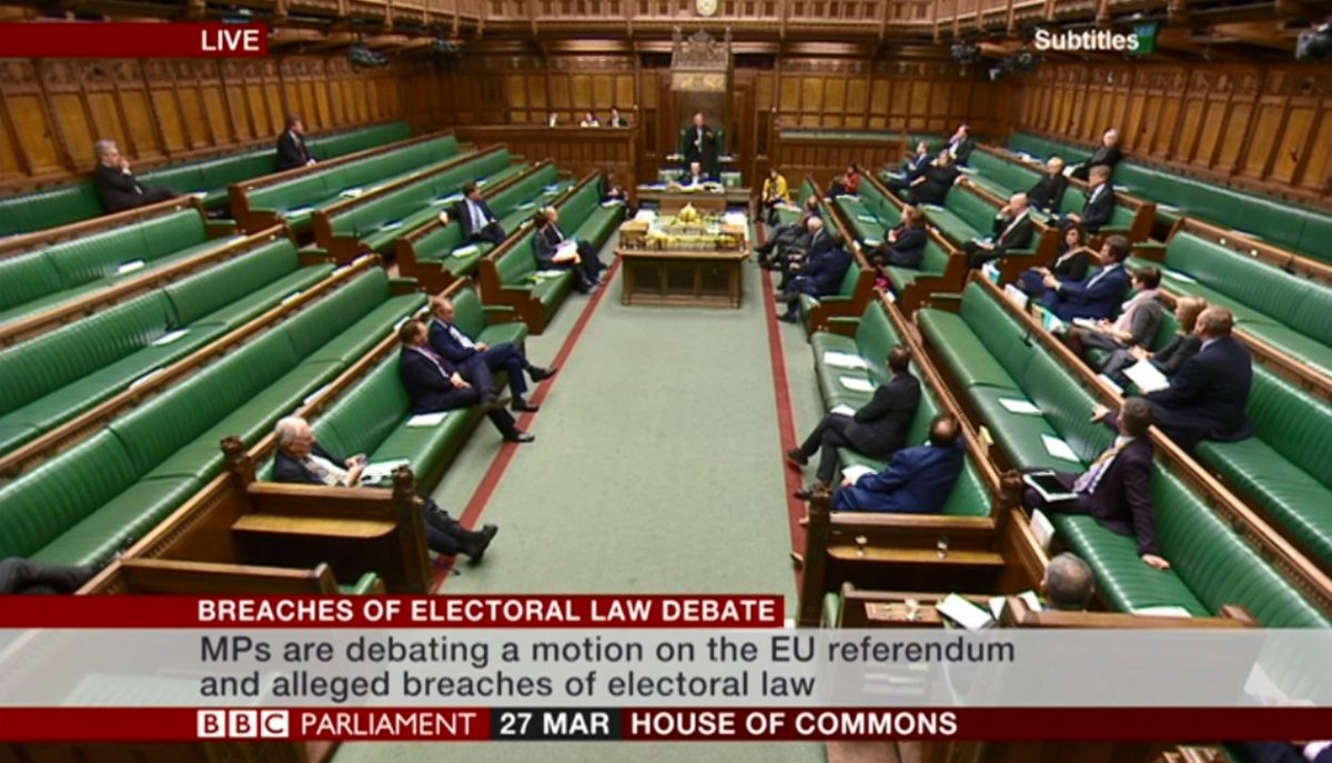 Just 7 Tories in the chamber for this vital debate other than the Ministers &amp; none of them wanting to make a speech.

It's staggeringly hypocritical that many of them to campaigned to the leave the EU to 'enhance our democracy' but fail to show their face in a debate like this.