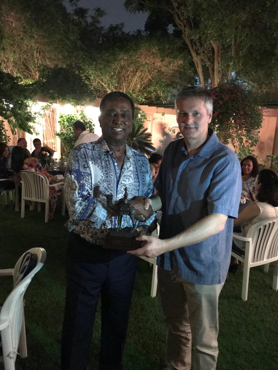 RobPavis's tweet image. An historic moment as the CEO of @DALGroup receives a statuette of General Gordon from @GordonsSch which will be displayed in @KICSSudan our new partner school in #Khartoum