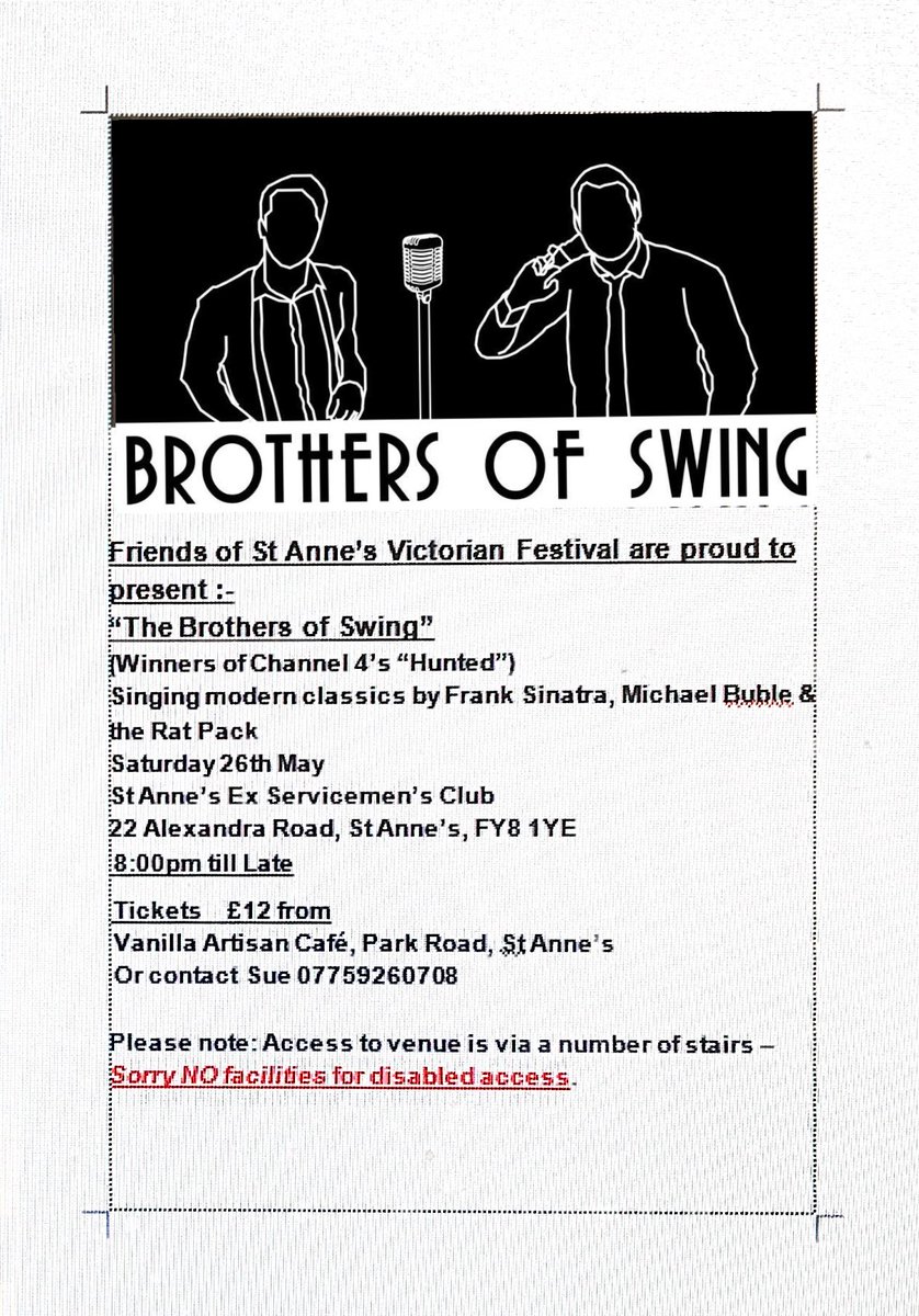 VictorianFest's tweet photo. We at #StAnnes #Christmas @Victorianfest are delighted and proud to present Local boys #BrothersOfSwing. Don't miss a great night @StAnnesTweetUp @LythamLifeStyle @LythamFestival @StAnnesBeachApt @AmandaJoynt @DiscoverFylde @ClaremontB_B @LindaLjbonney @BBCLancashire @AnatolianC https://t.co/HWcKLQ8ojB