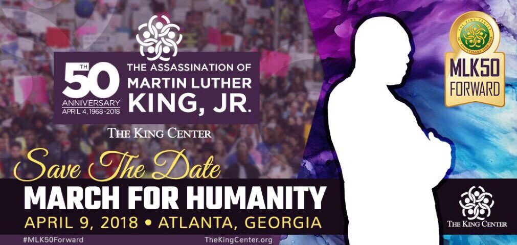 Youth are invited to @TheKingCenter’s #MarchForHumanity! April 9, 12pm, #Atlanta. Starting at Ebenezer Baptist Church in the King Historic District. Register here: mlk50forward.org. It won’t be all that it should be without YOU! #MLK50Forward #MLK