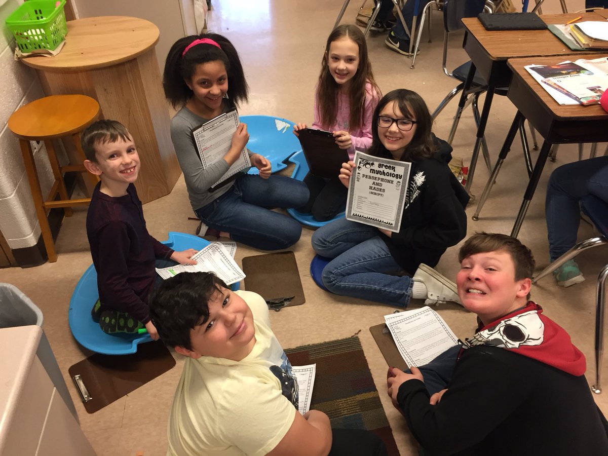 Descamps_grade4's tweet photo. First run through of our new reader’s theater scripts! They are excited about the Greek mythology theme. #fraserfamily https://t.co/cWBXm0BnRC