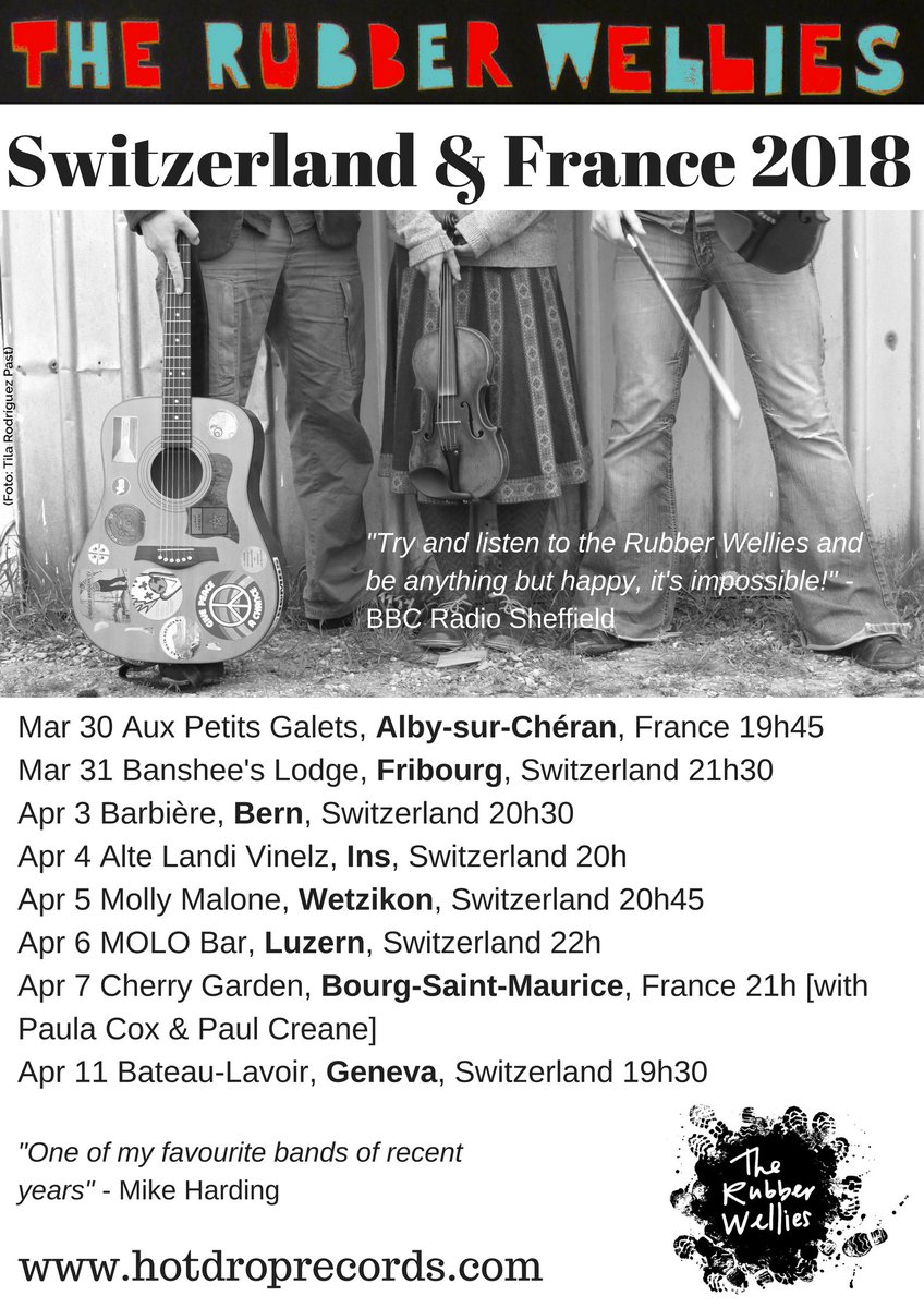 RubberWellies's tweet image. We're back in Switzerland &amp;amp; France over the next 2 weeks. Can't wait! Please spread the word if you can. Thanks! x
facebook.com/tours/14889123…