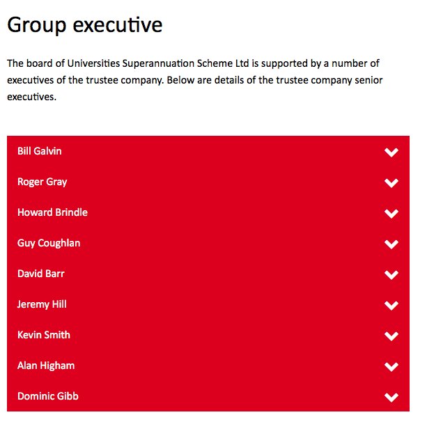 screen shot of web link showing list of names in group executive