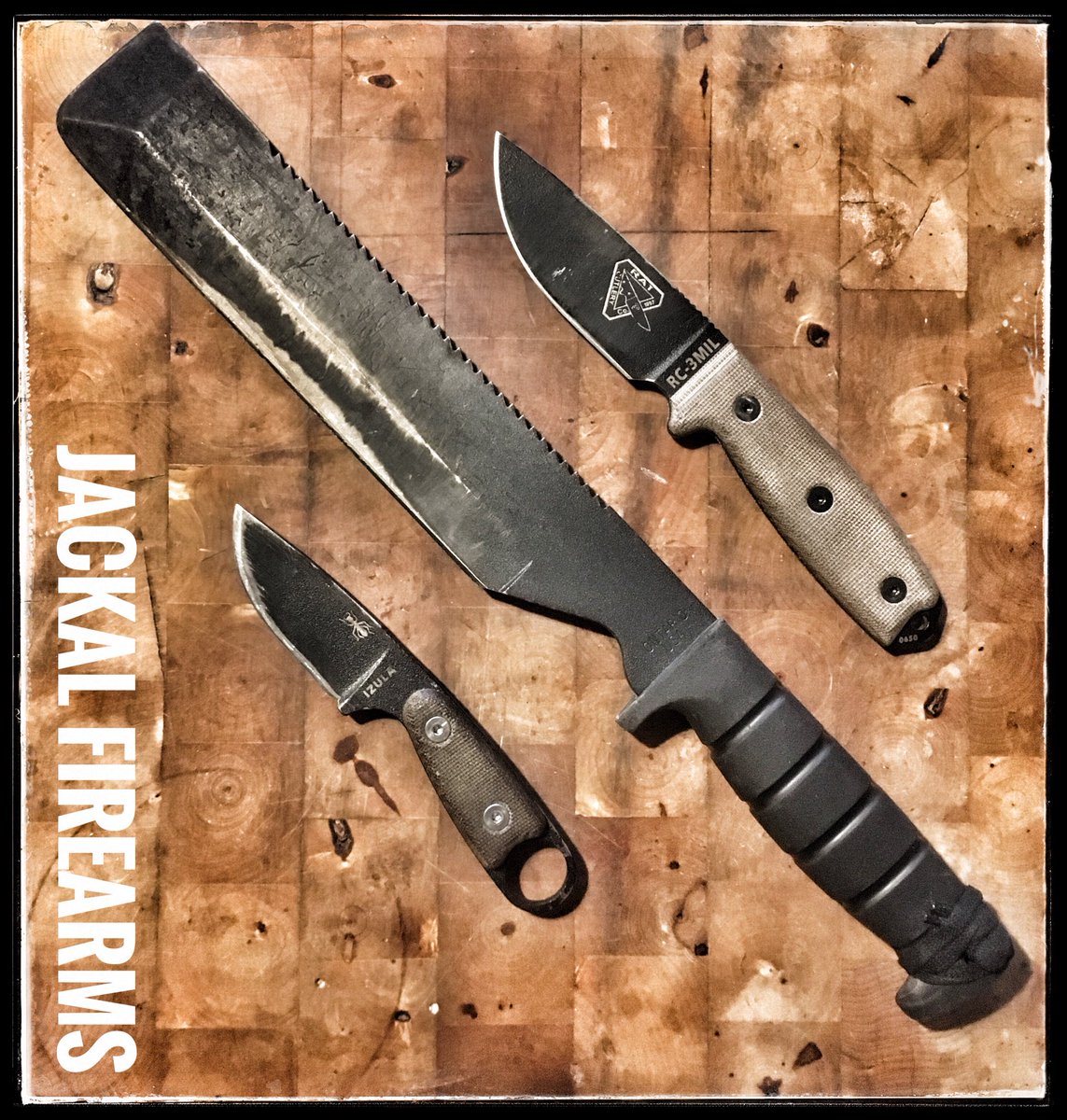 JackalFirearms's tweet photo. I’m yet to come across a better #ThreeKnifeCombo @ESEEKnives @OntarioKnife #BushCraft #ESEE3 #Izula #SP8 … https://t.co/Mrd9iBOPk8 https://t.co/xXXlaCKbm6