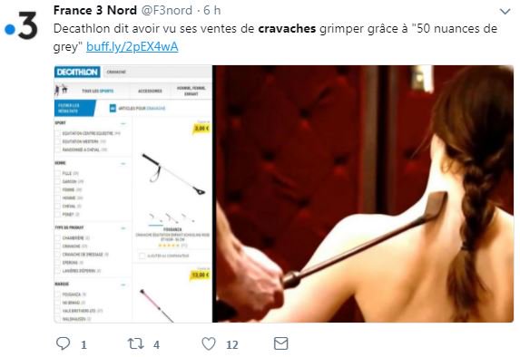 ErwanRousseau's tweet photo. Un tweet = une info ? Aucun interlocuteur pour étayer cette supposée info sur les ventes de #cravaches en nette hausse chez @Decathlon (supposément liées au visionnage de #fiftyshadesofgrey) ➡️https://t.co/47iJHjstxb https://t.co/HYPoaPWSKs