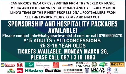 Tickets now ON SALE ! Sunday May 27th, £5 - £15, for @errol_mckellar's wonderful pro-celeb football match for @ProstateUK & @MindCharity with top names from football, sport, TV & entertainment & v special guests. @rustyrockets Please RT as they are 2 great causes - Thanks !