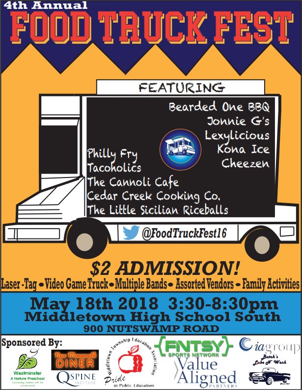 FoodTruckFest16's tweet photo. Mark your Calendars May 18th! @MHSSPrincipal @Reginio_MTPS @MTPSpride @MHSSGuidance @MiddsouthNation @MiddletnNJPatch @DrGeorge_MTPS @AsburyParkNow @NjFoods @NJFoodTrucks @NJFoodies @TheJournalNJ @cheezenlife @JonnieGsfood 
@LexyliciousNJ @tacoholicsNJ @CedarCreekCook @Philly_Fry https://t.co/wAq80PFLYs