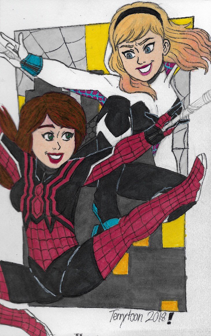 TerryToonTweets's tweet photo. First seen on Patreon! Itβs Spider-Manβs favorite girls, Gwen Stacy (Spider-Gwen) and Mary Jane Watson (Scarlet Spider)! Enjoy! β€οΈπ·πΈ #spidergwen #spiderman #gwenstacy #ghostspider #maryjanewatson #scarletmj #scarletspider #webwarriors #marvel #marvelcomics https://t.co/ML8szbh2bv