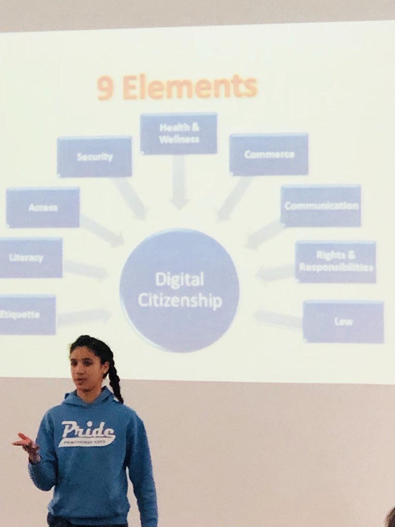 GaTechTeach's tweet photo. Day 2 of our @iSchoolAdvocate Students Leading Education (SLED) program: Students talk 9 elements of digital citizenship. #connectedfcs @RisingStarrMS @BMMSBroncos https://t.co/LN6knWG2yD