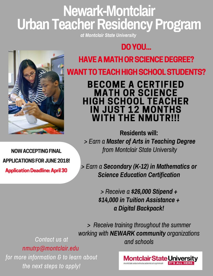 nmutr's tweet photo. There's still time to apply to our Secondary Education strand, with our EXTENSION DATE being APRIL 30th! #ApplyNow #Share #TeachNewark #NMUTR https://t.co/dQw6zPSgya