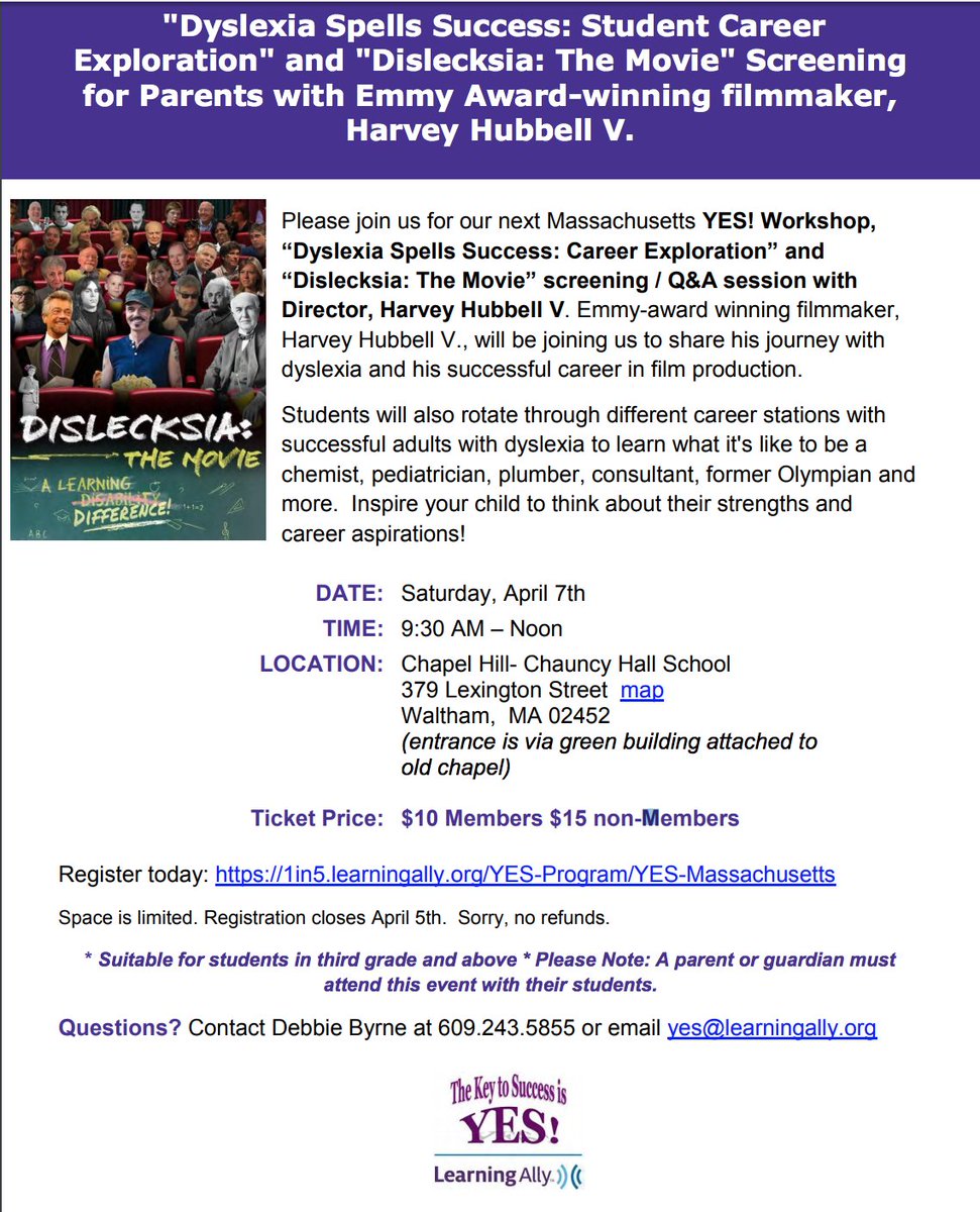 seedling_tv's tweet image. Mark those calendars!!!#April7th YES Massachusetts Sponsored by Learning Ally  @Learning_Ally. Hope to see you all there. @Harvey_Hubbell  @DislecksiaMovie  @Learning_Ally  @DDNJ12 @NancyDDMA @DDyslexiaMA #LearningDifferent #SayDyslexia #Dyslexia #Success #LearningAlly