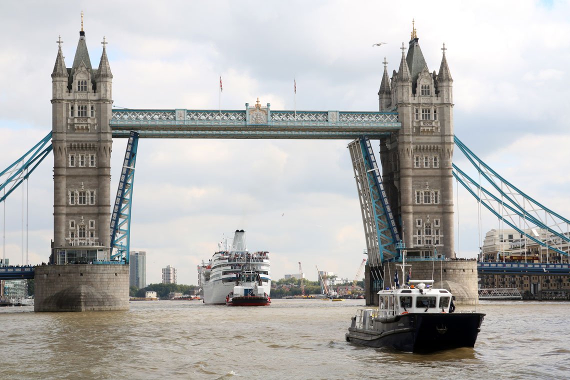 #PortOfLondonAuthority's #MVLambeth escorting the #cruiseship M.V #OceanMajesty through Tower Bridge in September 2017. #RiverThames #London #Bridge #TowerBridge #Boat #Ship #PLA #MajesticCruises #MVOceanMajesty