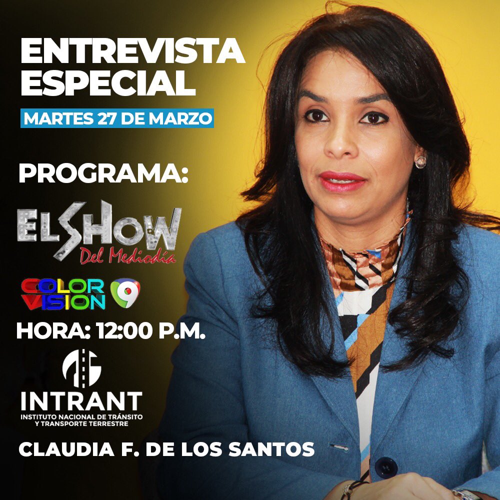 ¿Cuáles son las acciones del #INTRANT para #SemanaSanta2018? 

<a href="/Clafranchesca/">Claudia Franchesca</a>, directora ejecutiva, te lo cuenta en el programa 📺 <a href="/ShowMedRD/">El Show del Mediodia</a>. 

Sintoniza por <a href="/ColorVisionC9/">ColorVisión9</a>, o síguelo en vivo aquí 👉🏼 bit.ly/2Ge991L | #UniónSantaSS2018.