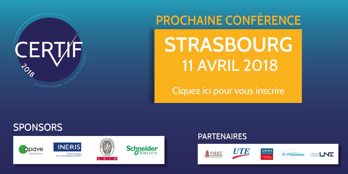 #CERTIF2018 #Strasbourg changement de date - #conference reportée au 11 avril ! Rdv dès 8h30 à <a href="/HiltonHotels/">Hilton Hotels</a> de Strasbourg #certification de #produit #evaluation de #conformite #conference #inscriptions certifstrasbourg.evenium.net