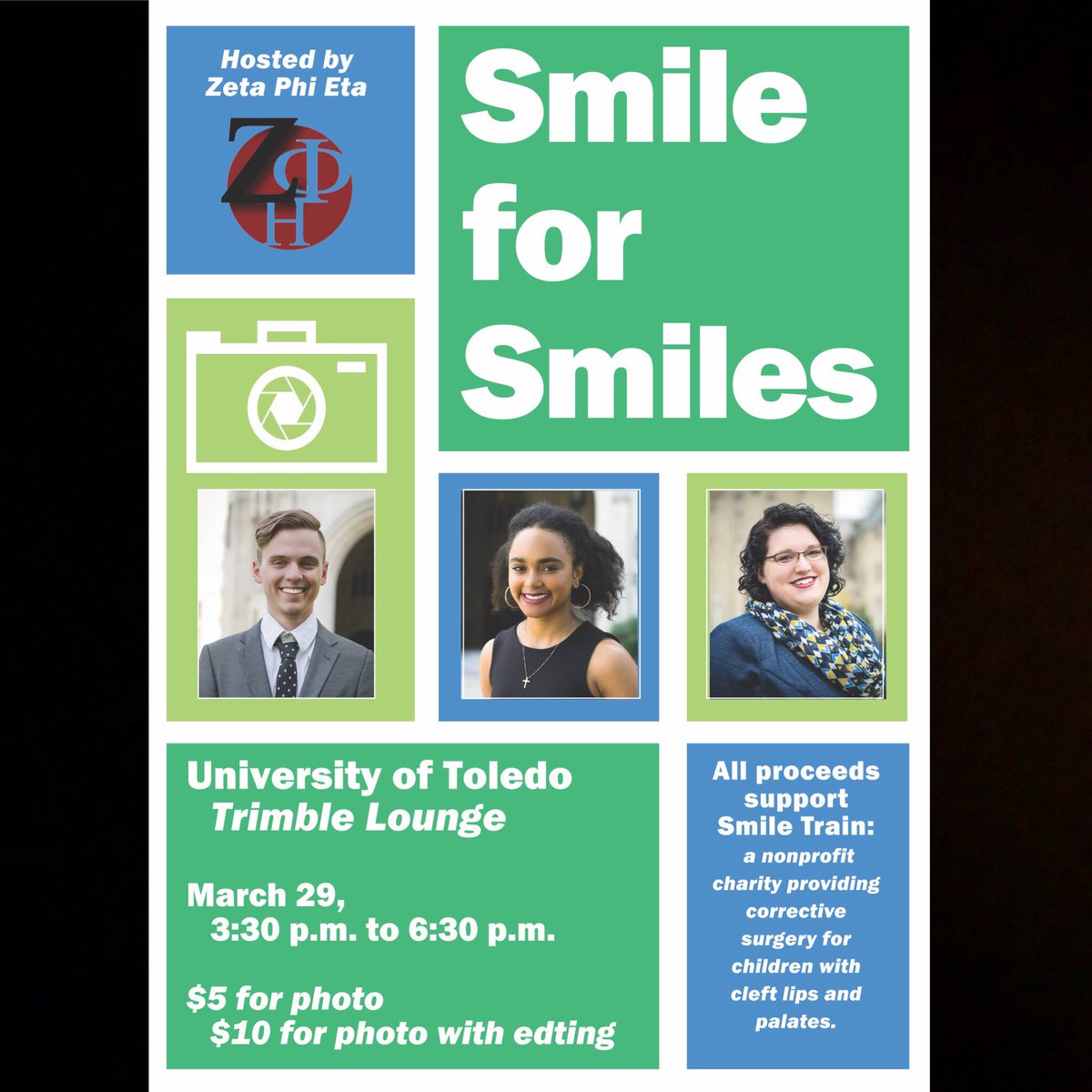 zeta_utoledo's tweet image. In need of a professional headshot for your LinkedIn, portfolio or resume? Stop by our #SmileForSmiles fundraiser this Thursday, March 29.