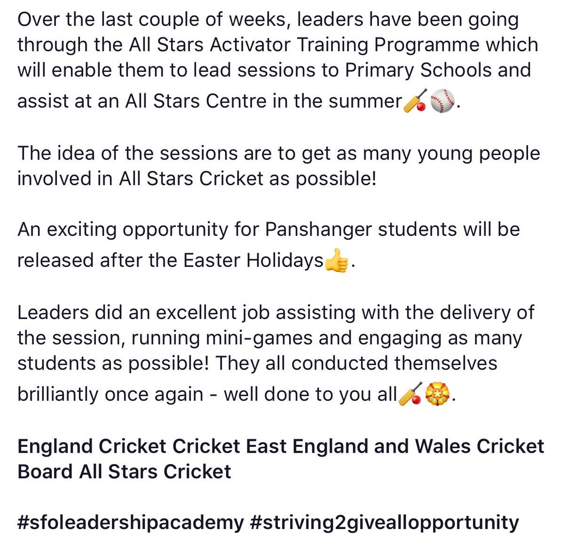 ridgewayleaders's tweet photo. ‼️🏏ALL STARS CRICKET JUNIOR ACTIVATOR ACADEMY - WEEK 5🏏‼️ 

Monday 26th March 2018 saw the All Stars Cricket Ambassadors advance their leadership skills leading cricket sessions at Panshanger Primary School to Year 2s and Year 3s💪. https://t.co/9XaxaZXN83