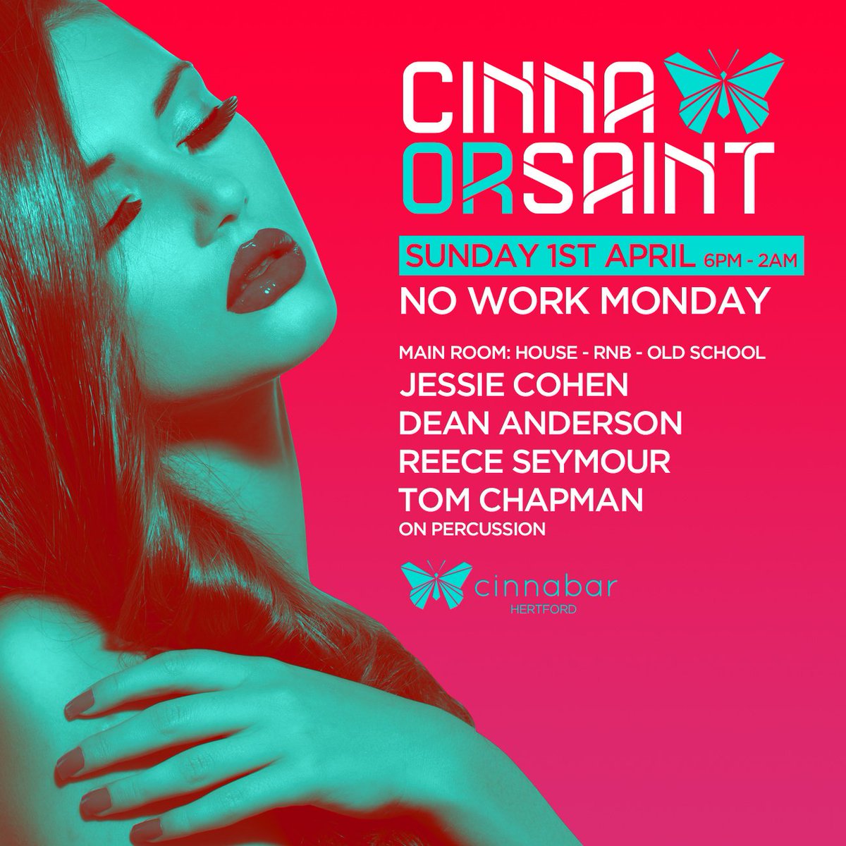 Bank Holiday Sunday with <a href="/cinnaorsaint/">CinnaorSaint</a> from 6pm.. 5 days to go! 😁🐰🐣

Catch DJ’s @djjessiecohen <a href="/DeanAnderson21/">Dean Anderson</a> <a href="/reeceseymour/">Reece Seymour</a> + <a href="/TomPercussion/">Tom Chapman</a> on Drums! 🥁

Tables/Info: 01992 660660 📲